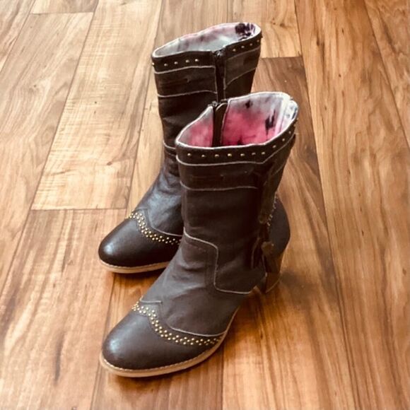 Dingo Sassie Tassel Studded Block Heel Brown Cowboy Boots Sise 8M - Picture 5 of 10